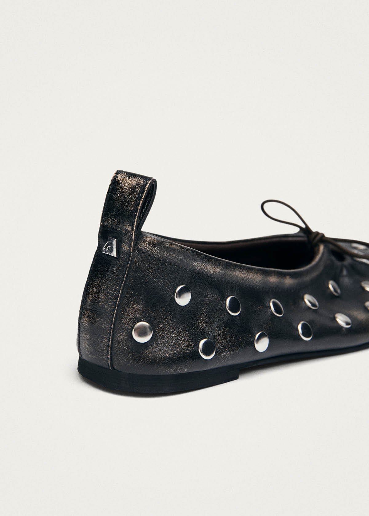 Rosalind All Studs Vintage Effect Brown Leather Ballet Flats