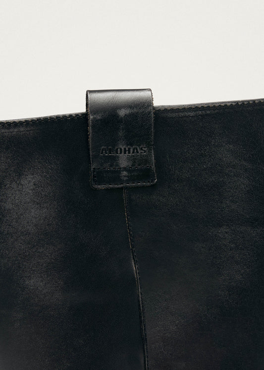 Sajan Bottes en cuir noir effet vintage-image