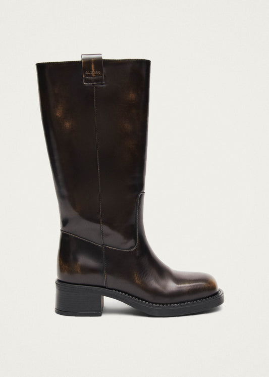Sajan Bottes en cuir marron effet vintage-image