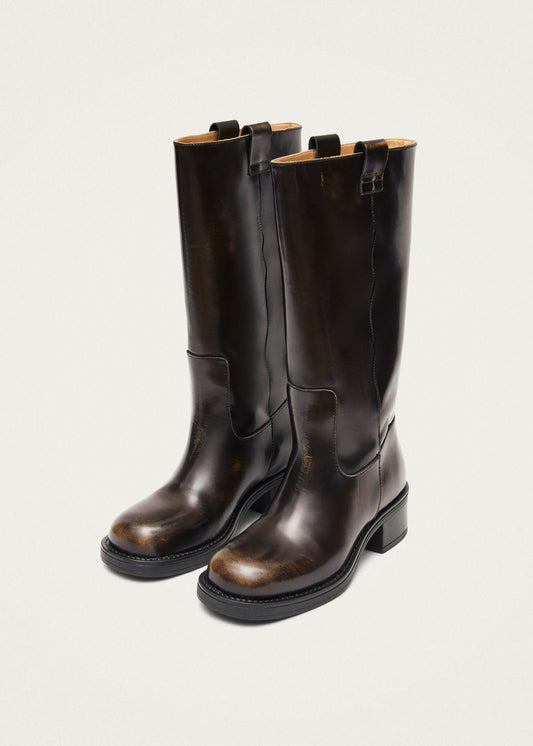 Sajan Bottes en cuir marron effet vintage-image