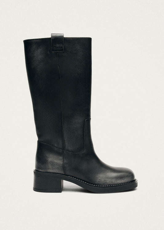 Sajan Bottes en cuir noir effet vintage-image