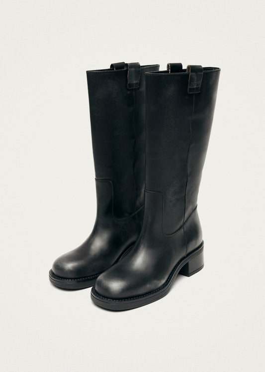 Sajan Bottes en cuir noir effet vintage-image
