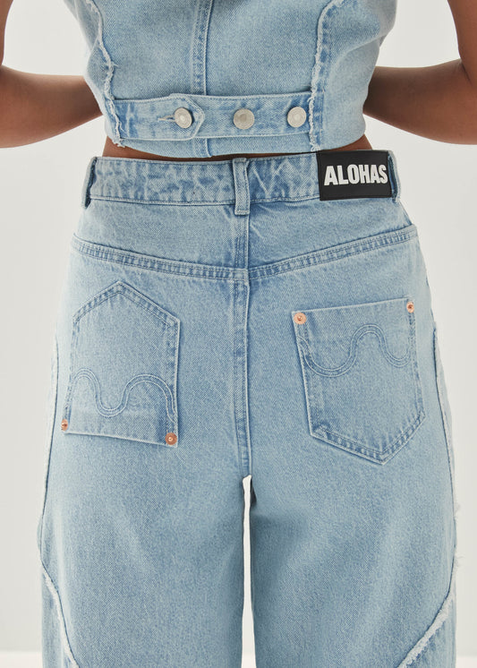 Lorenza Pantalones de Tejido Vaquero Color Azul Claro-image