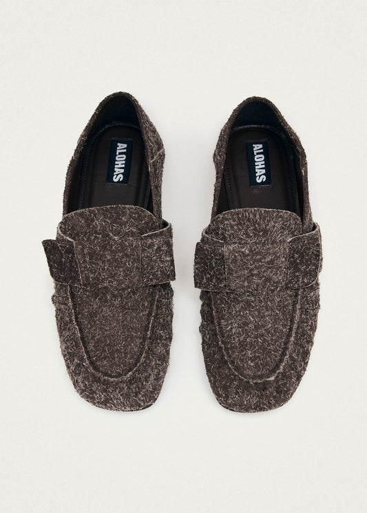 Aeryn Suede Fuzzy Brown Leather Loafers-image