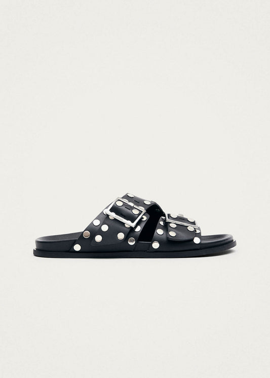 Alba Studs Black Leather Sandals-image