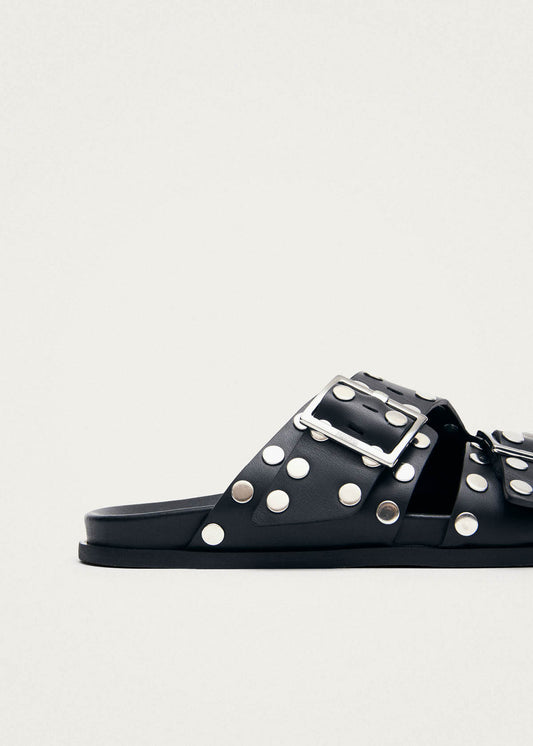 Alba Studs Black Leather Sandals-image