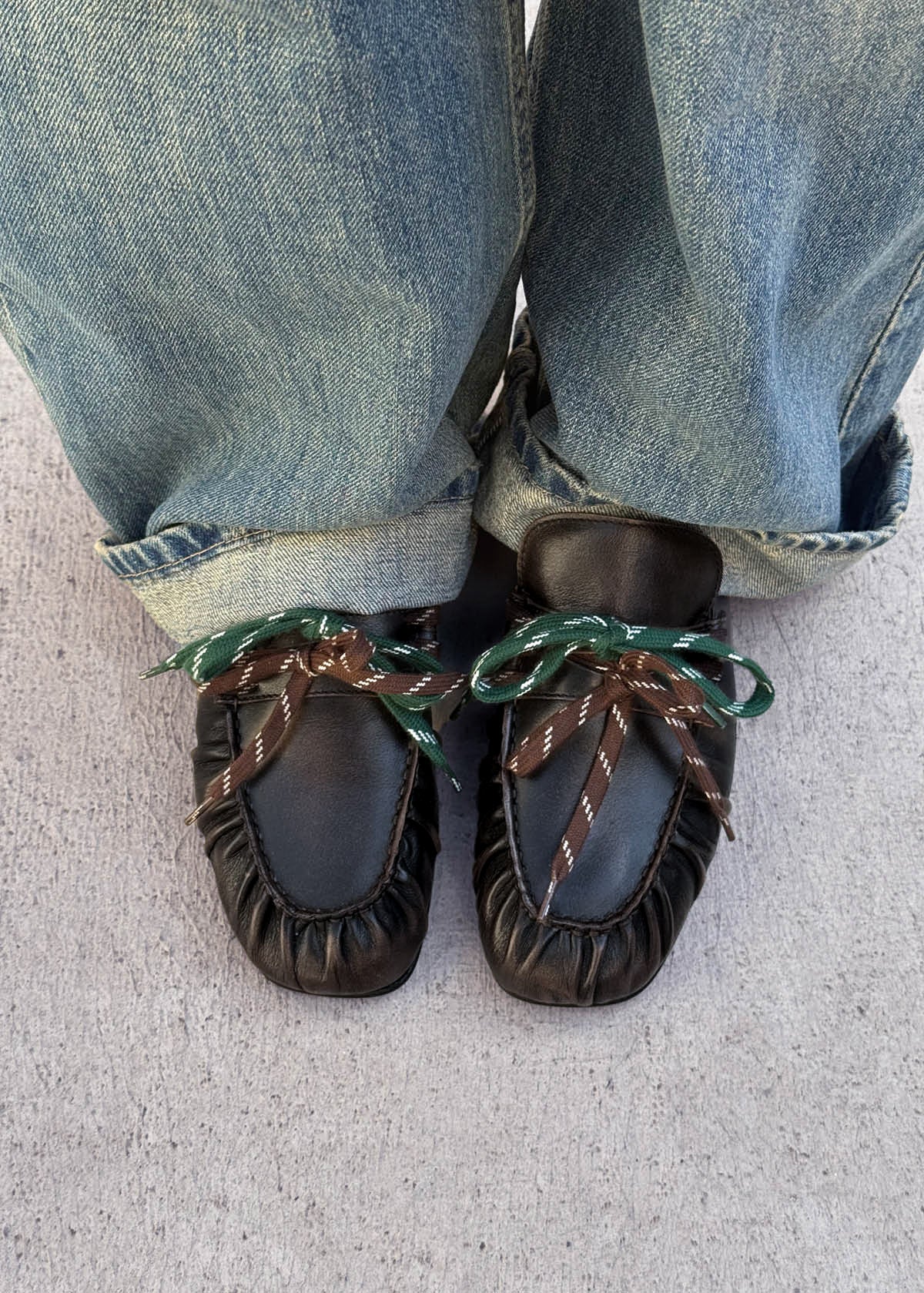 Mocassins en cuir marron effet vintage Aven Lace