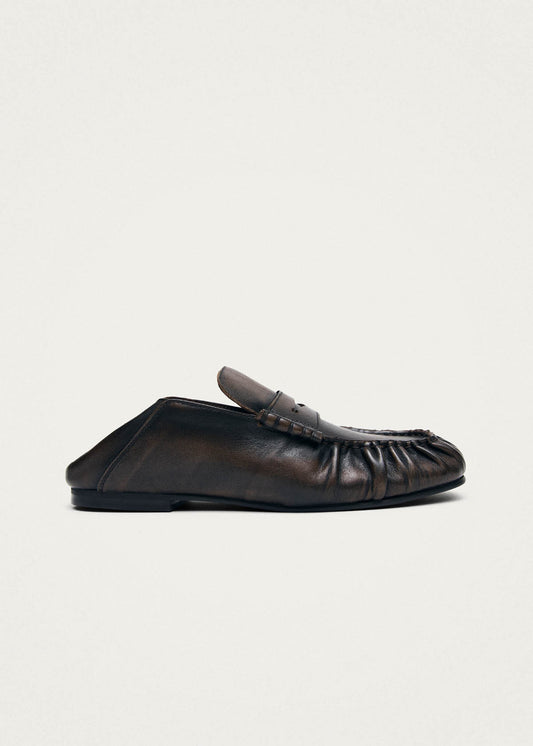 Aven Mule Mocassins en Cuir Brun Brossé-image