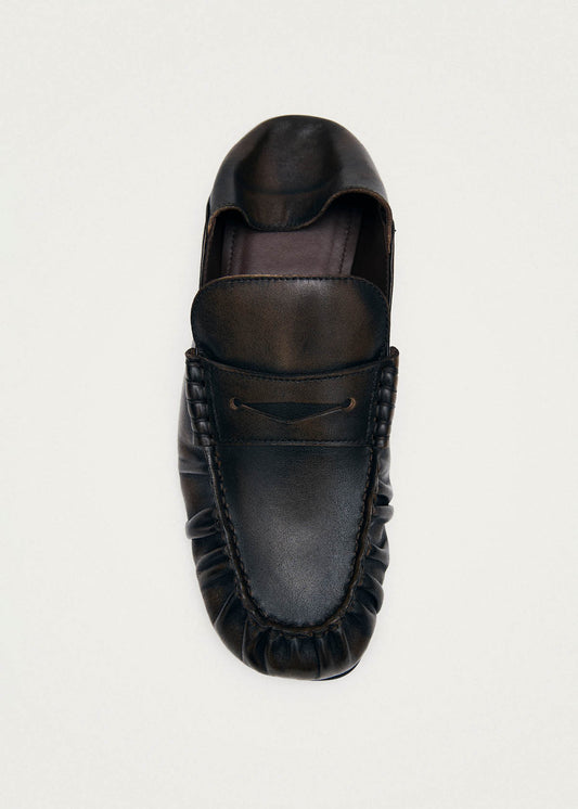 Aven Mule Mocassins en Cuir Brun Brossé-image