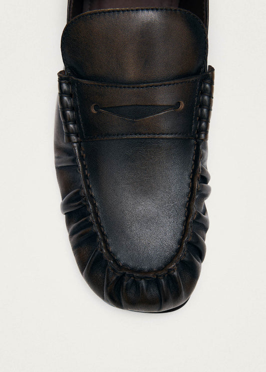 Aven Mule Mocassins en Cuir Brun Brossé-image