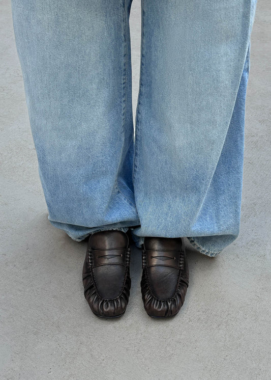 Aven Mule Mocassins en Cuir Brun Brossé-image