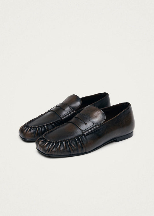 Aven Vintage Effect Brown Leather Loafers-image