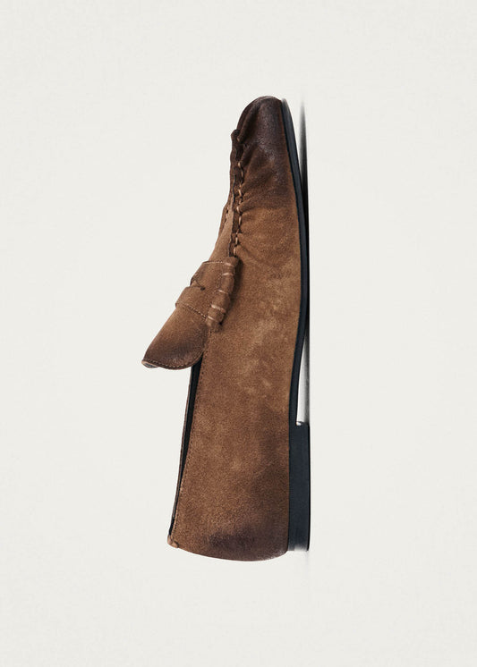 Mocasines de cuero marrón con efecto vintage Aven de ante-image