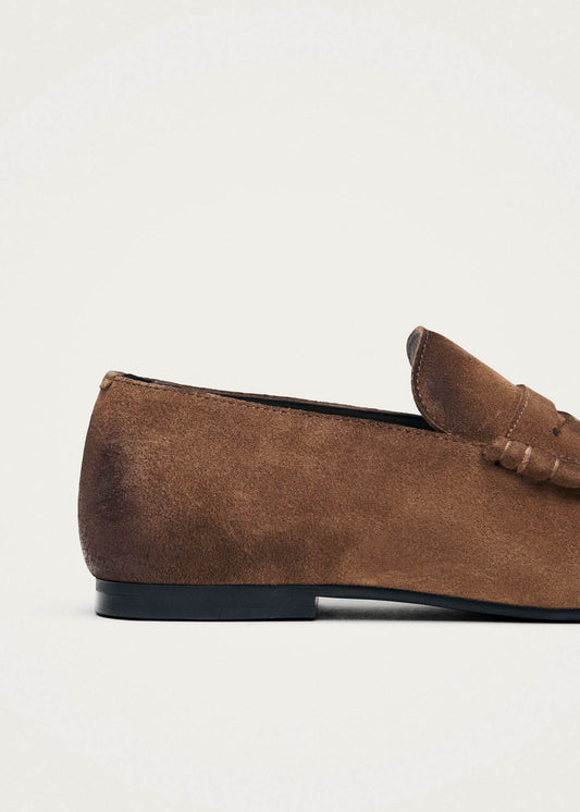 Mocasines de cuero marrón con efecto vintage Aven de ante-image