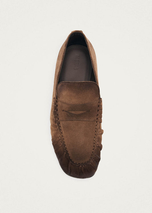 Mocasines de cuero marrón con efecto vintage Aven de ante-image