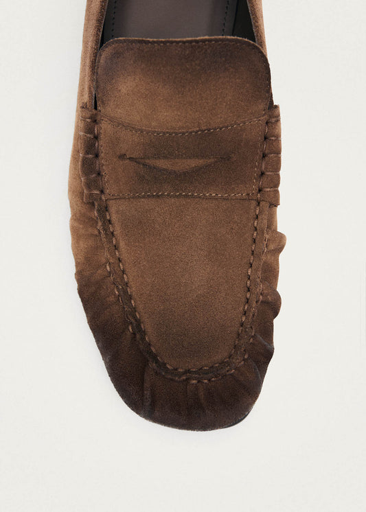 Mocasines de cuero marrón con efecto vintage Aven de ante-image