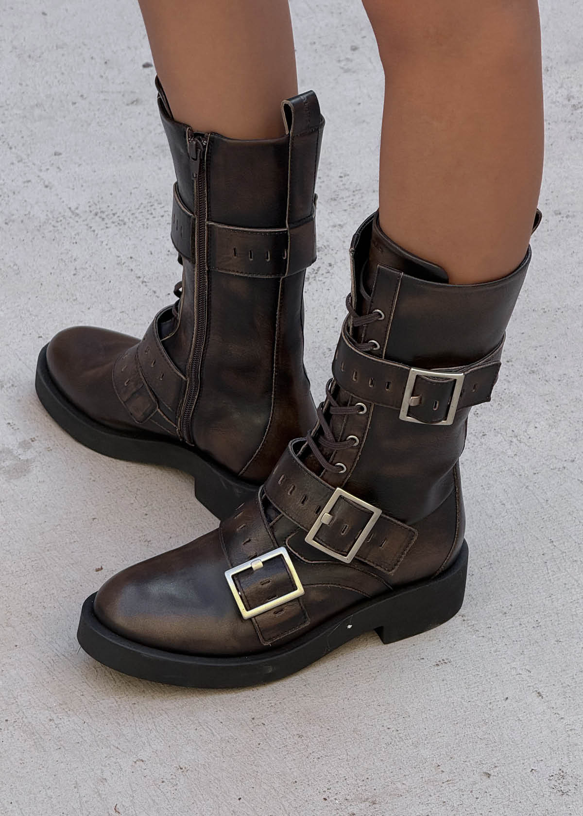 Avril Brushed Brown Leather Ankle Boots