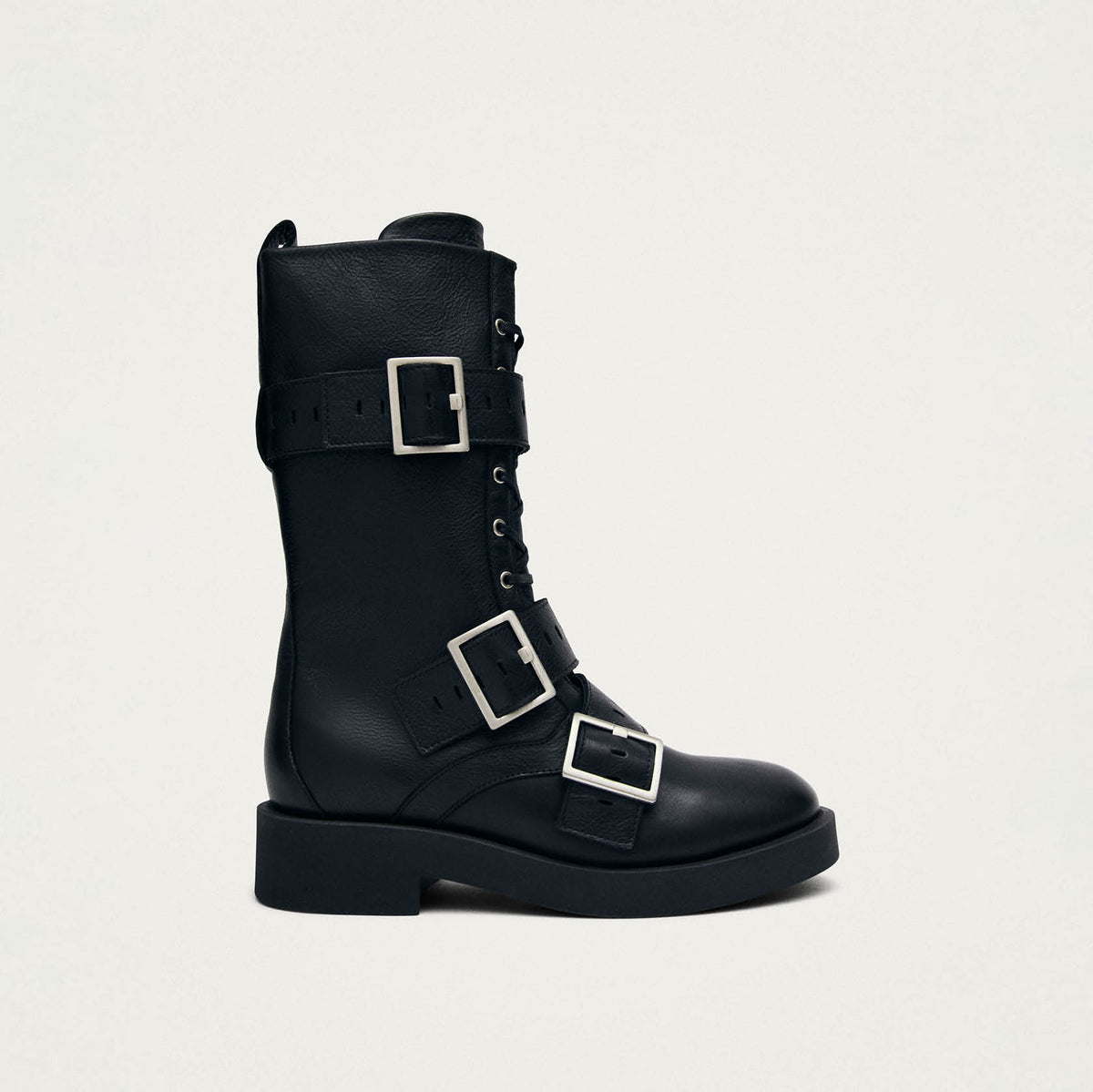 Avril Brushed Black Leather Ankle Boots