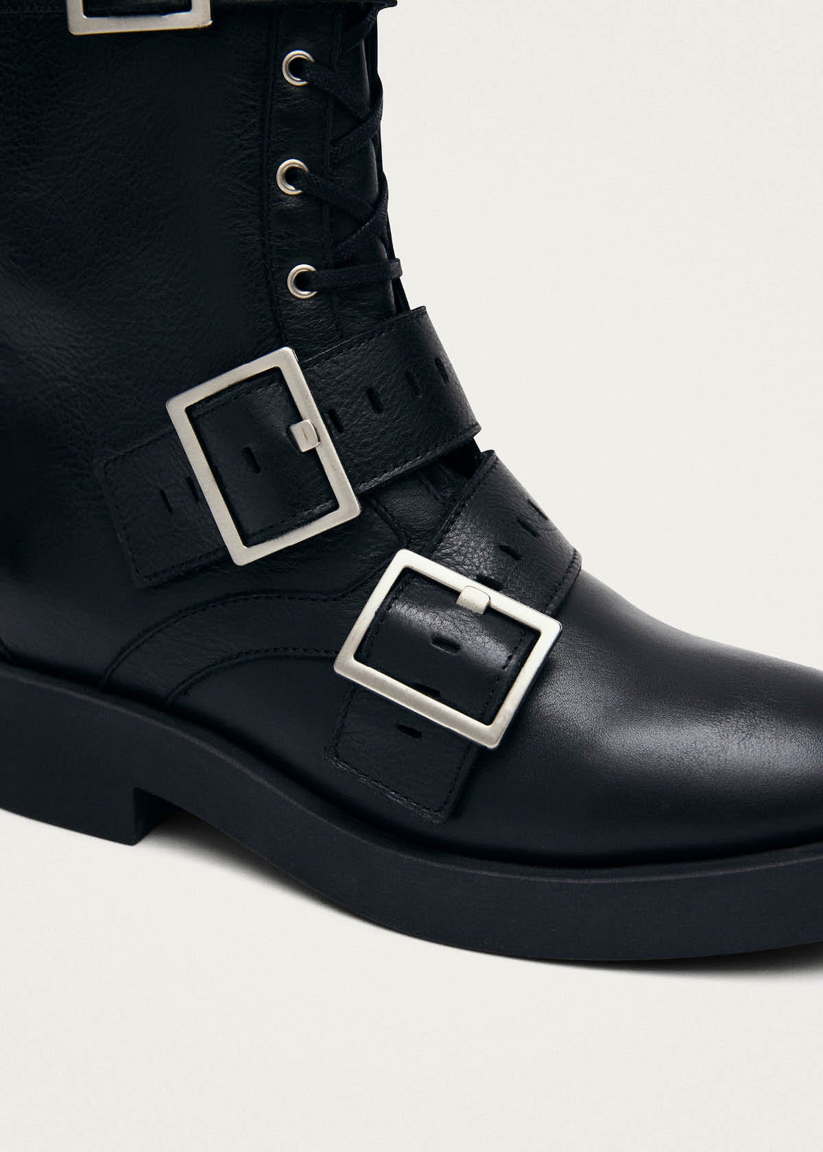 Avril Brushed Black Leather Ankle Boots