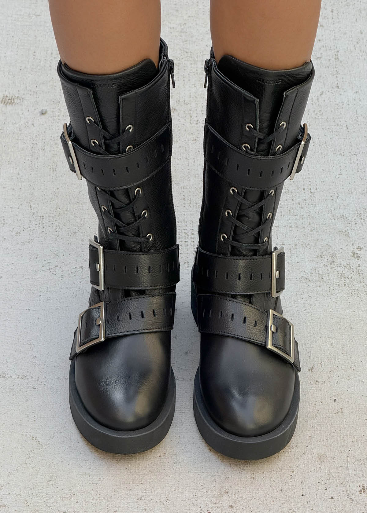 Avril Brushed Black Leather Ankle Boots