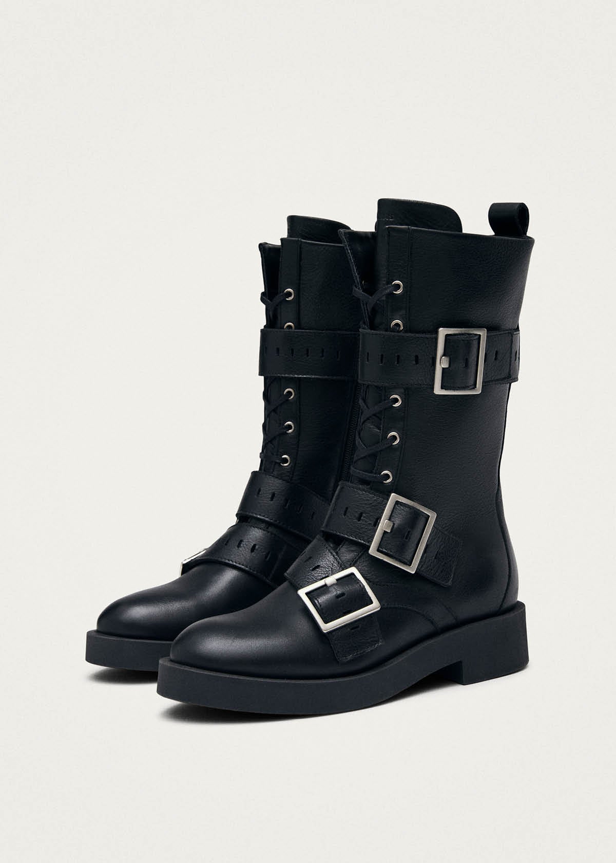 Avril Brushed Black Leather Ankle Boots