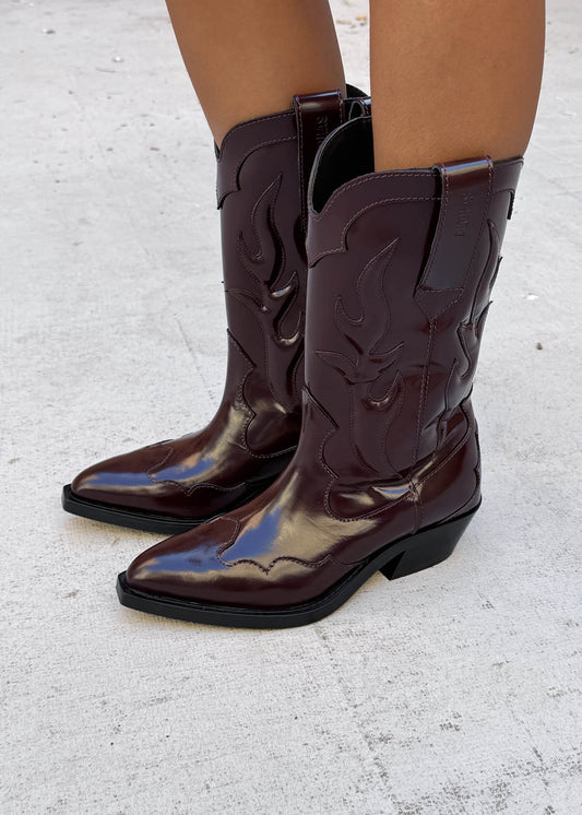Calyx Bottes en Cuir Bordeaux-image