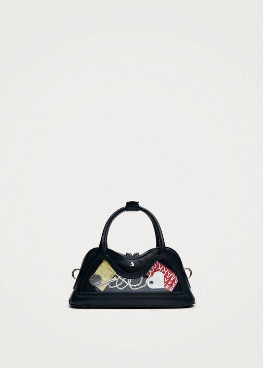 Bolso pequeño Hilma de vinilo negro y cuero-image