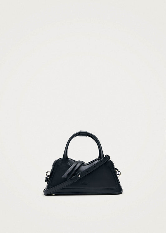 Bolso pequeño Hilma de vinilo negro y cuero-image