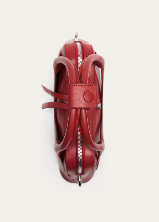 Bolso pequeño Hilma de vinilo rojo con cuero-image