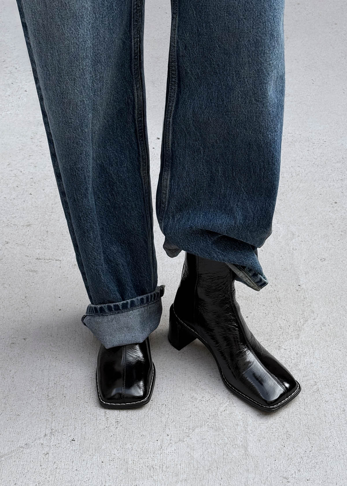 Luc Patent Black Leather Ankle Boots