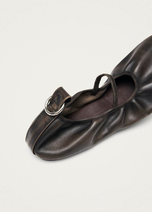 Naira Barefoot Vintage Effect Brown Leather Ballet Flats-image