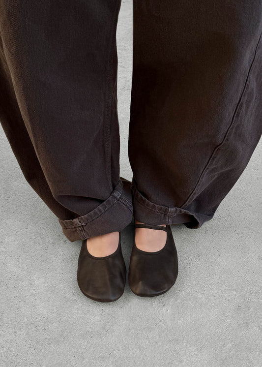 Naira Barefoot Vintage Effect Brown Leather Ballet Flats-image