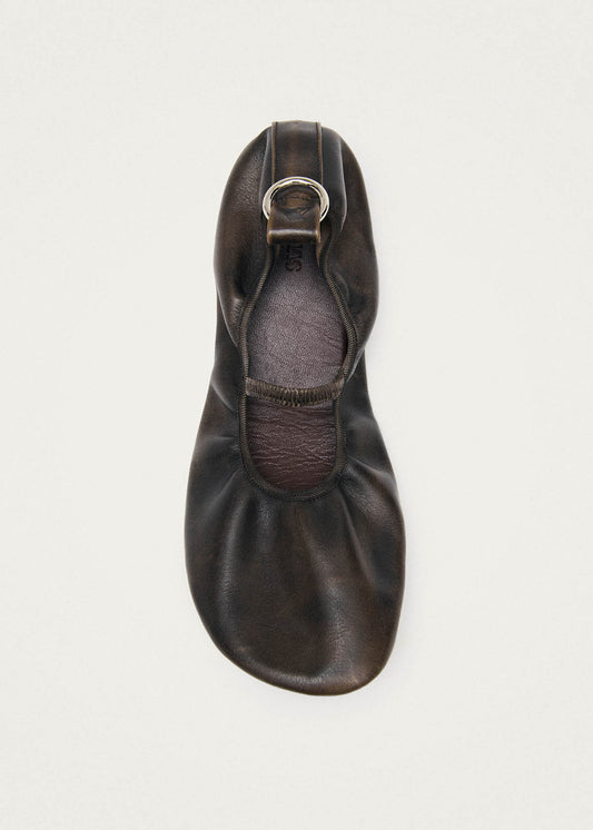 Naira Barefoot Vintage Effect Brown Leather Ballet Flats