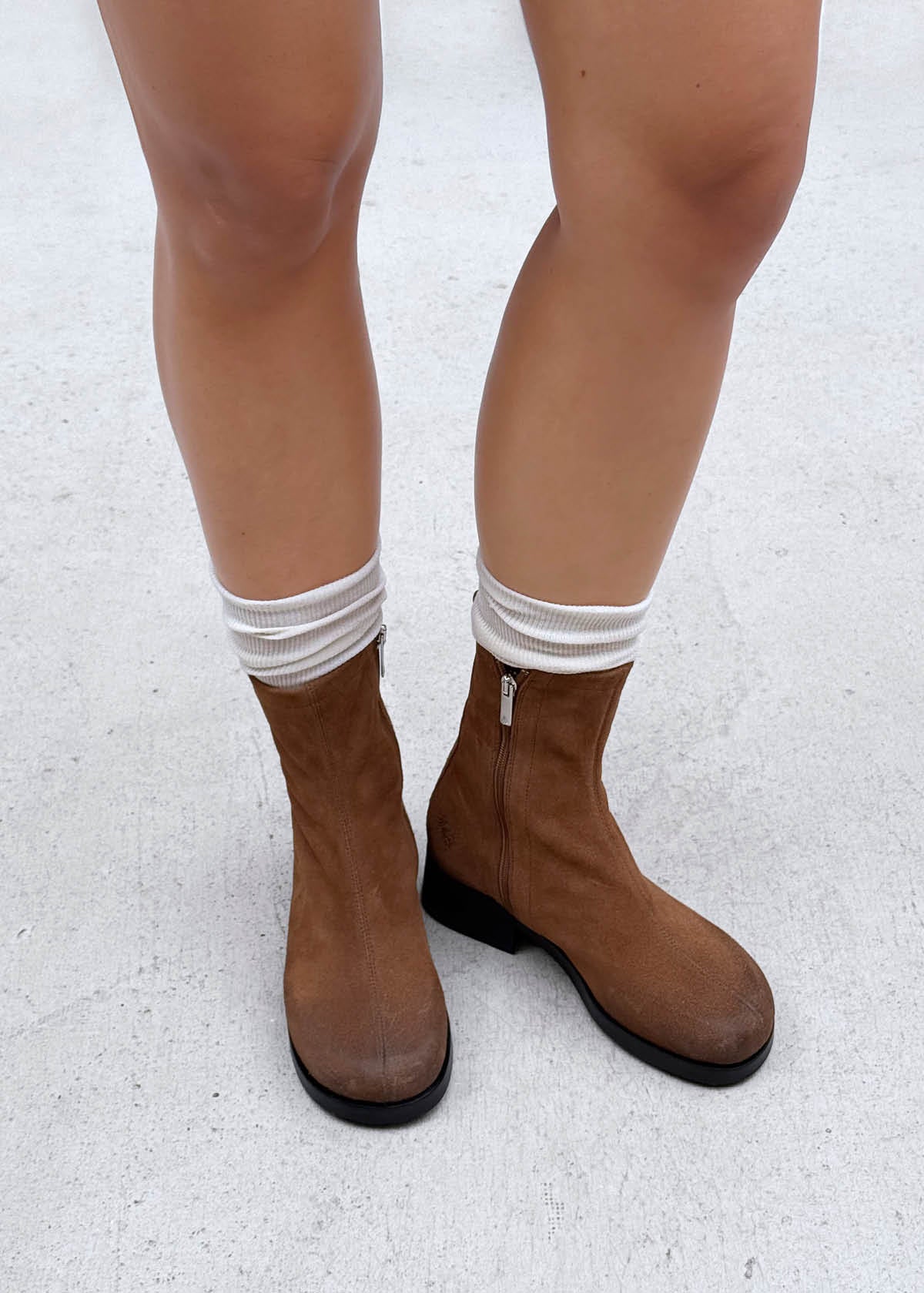Niam Vintage Effect Suede Cognac Leather Ankle Boots
