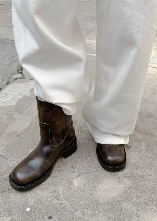 Rajan Bottes en cuir marron effet vintage-image