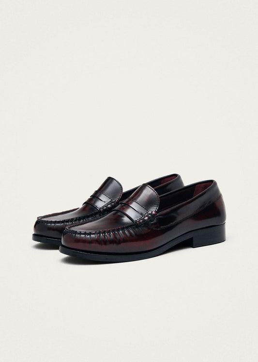 Rivet Mocassins en cuir bordeaux effet vintage-image