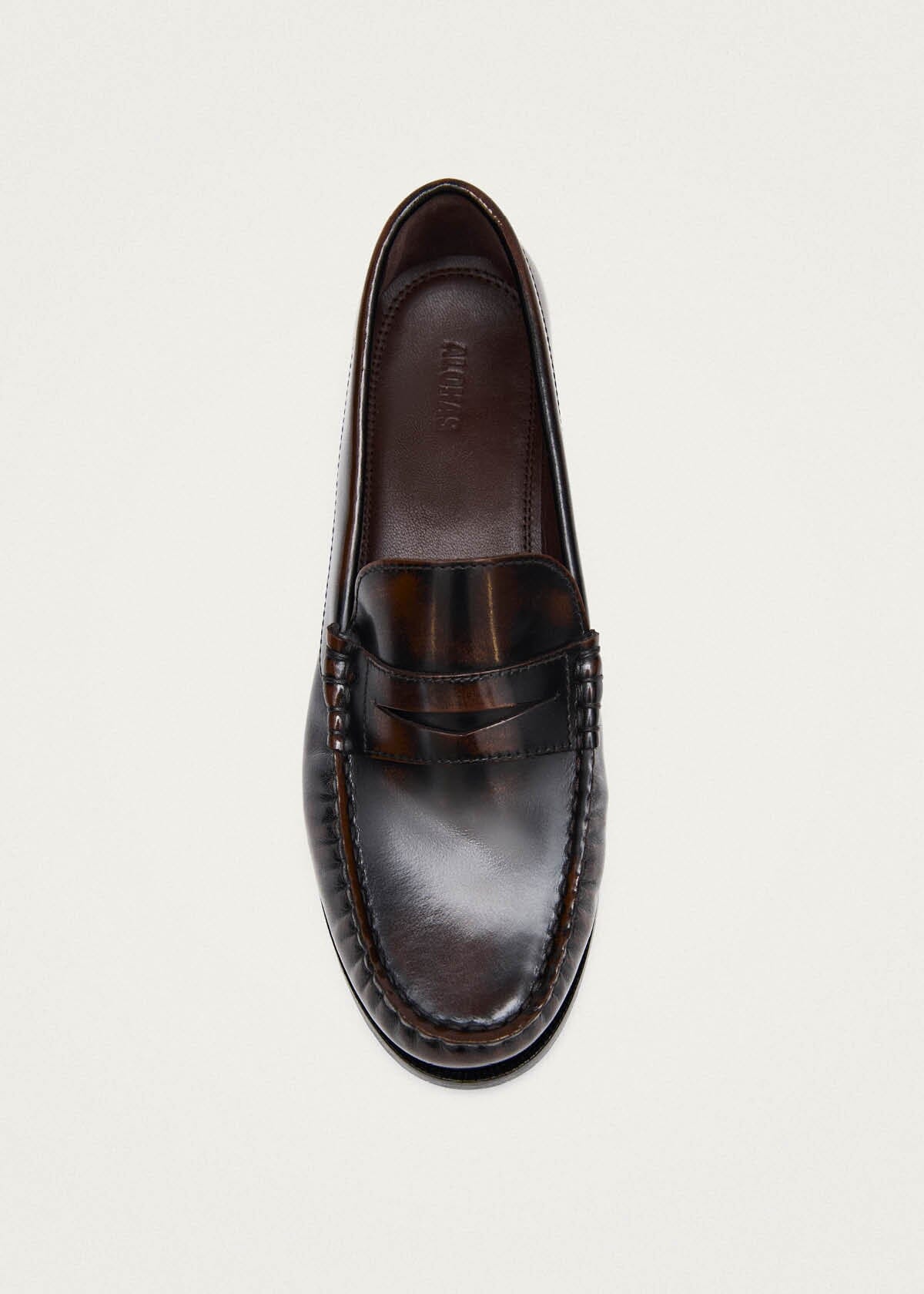 Rivet Kaffeebraune Loafer aus Leder mit Vintage-Effekt