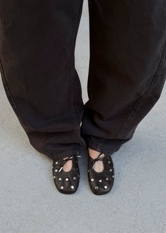 Rosalind All Studs Ballerine in Pelle Marrone Effetto Vintage-image