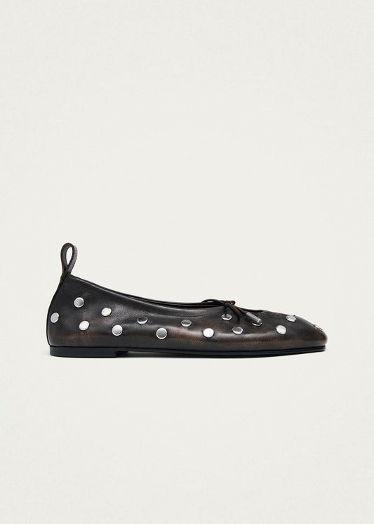 Rosalind All Studs Ballerine in Pelle Marrone Effetto Vintage-image