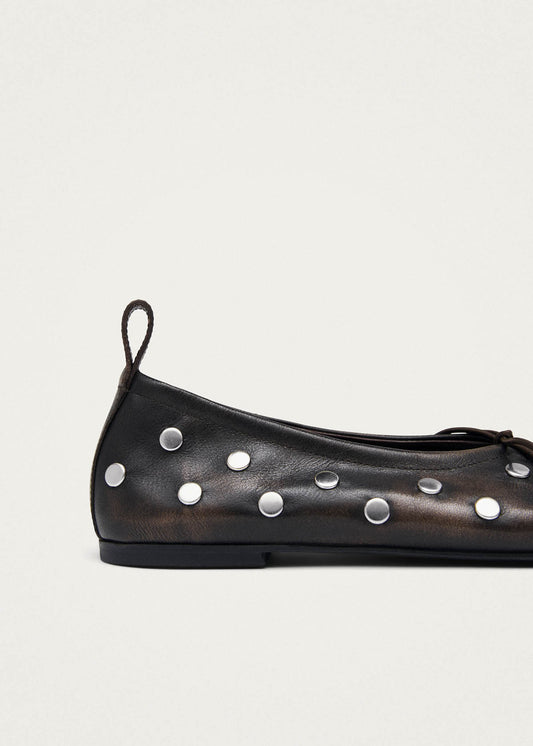Rosalind All Studs Ballerine in Pelle Marrone Effetto Vintage-image
