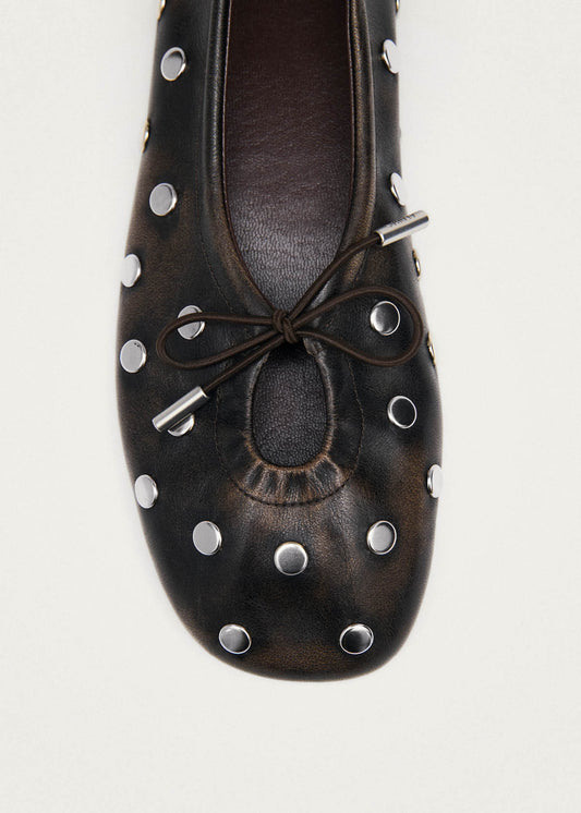 Rosalind All Studs Ballerine in Pelle Marrone Effetto Vintage-image