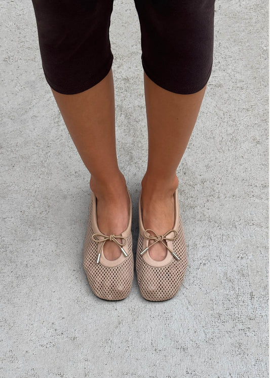 Rosalind Ballerine in Pelle Beige a Rete-image