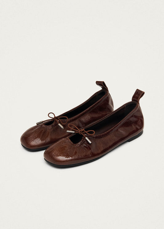 Rosalind Ballerines en Cuir Verni Marron-image