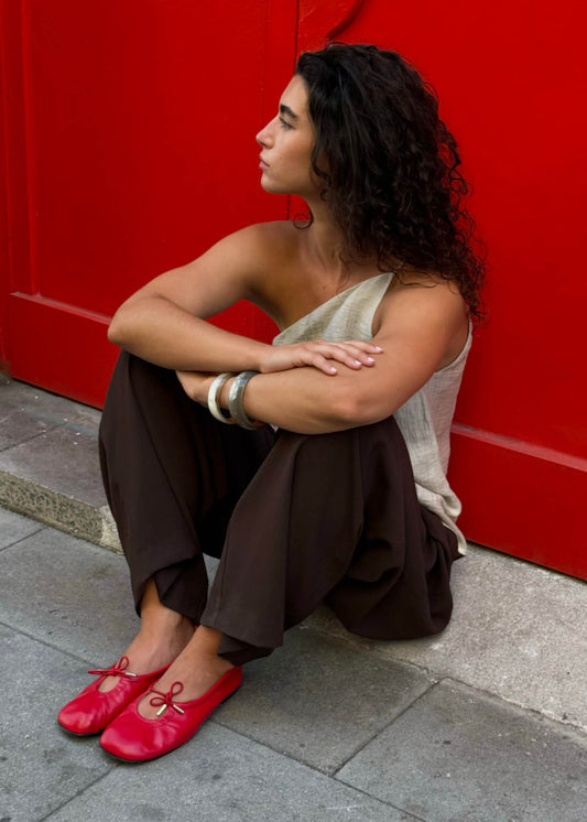 Rosalind Ballerines en Cuir Rouge-image