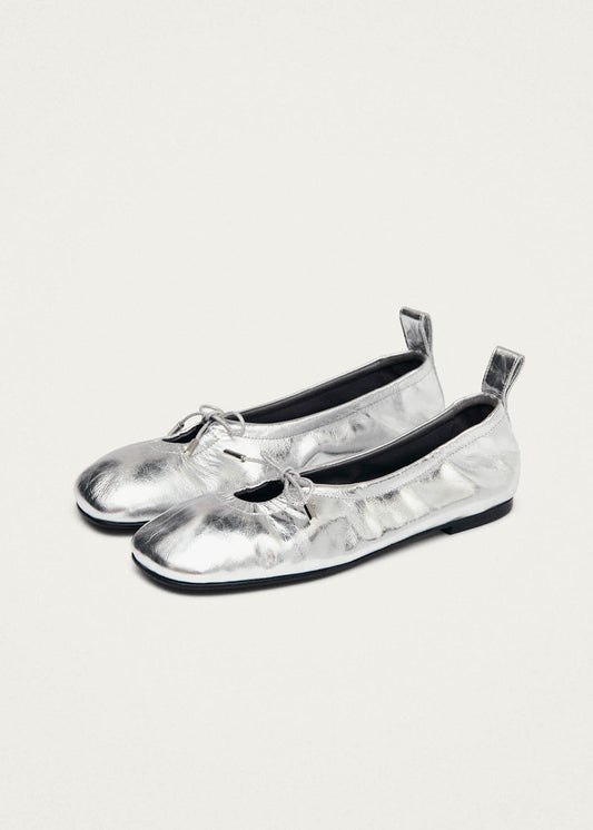 Rosalind Shimmer Silver Leather Ballet Flats-image