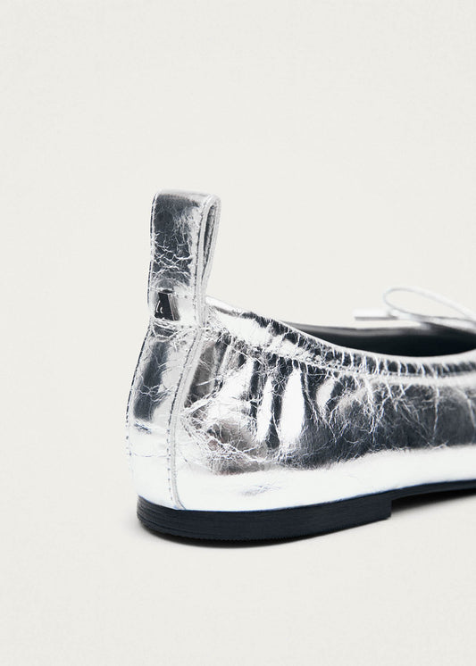 Rosalind Shimmer Silver Leather Ballet Flats-image