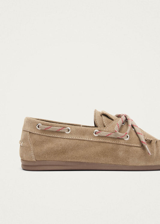 Rowan Sporty Mocassini in Pelle Suede Color Beige-image