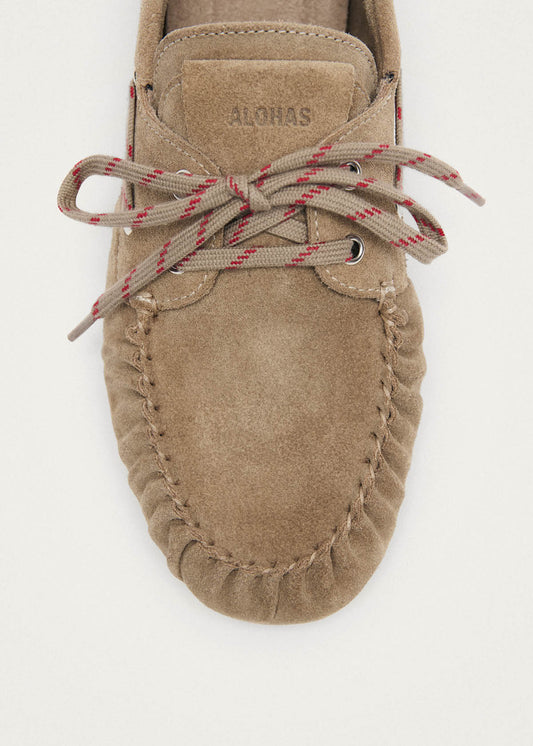 Rowan Sporty Mocassini in Pelle Suede Color Beige-image