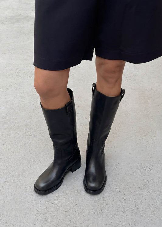 Sajan Bottes en cuir noir effet vintage-image