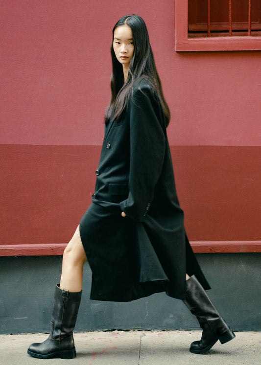 Sajan Bottes en cuir noir effet vintage-image